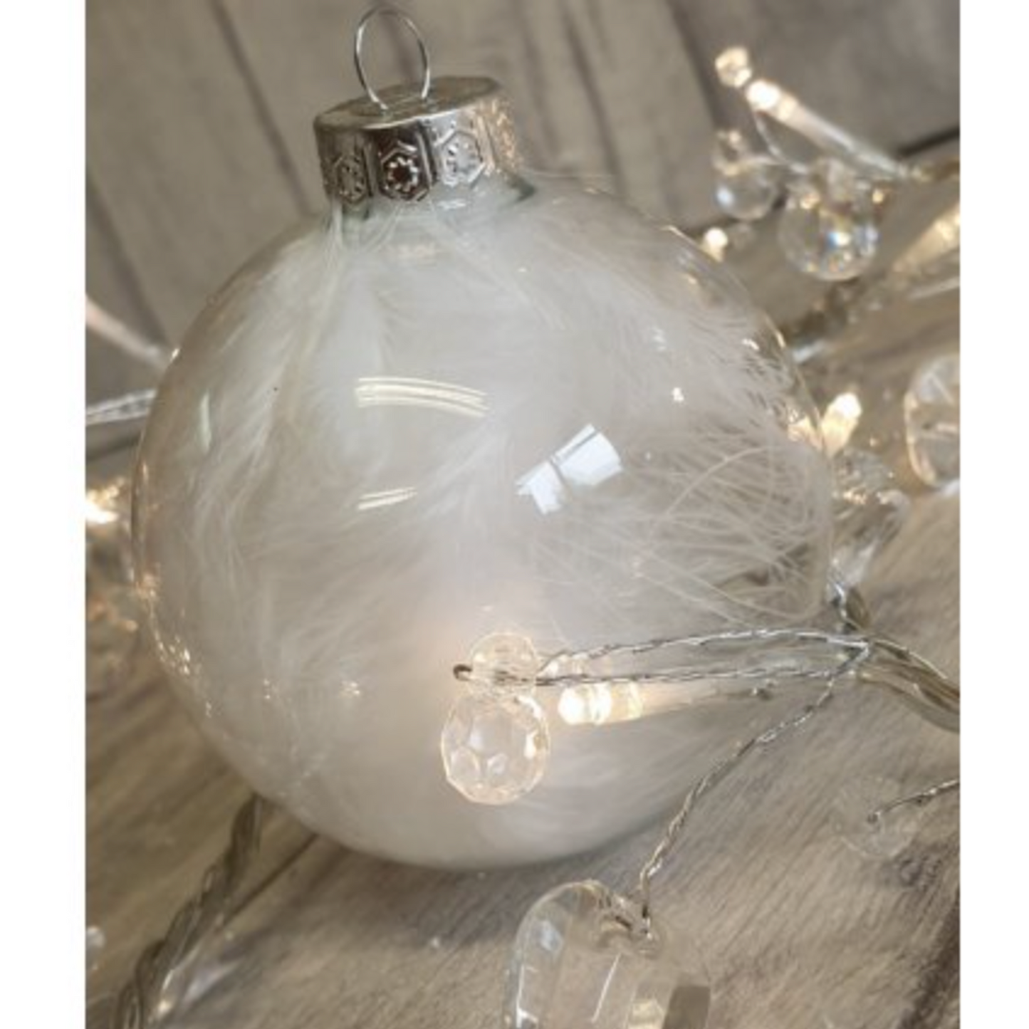 White Feather Glass Baubles 4 Set