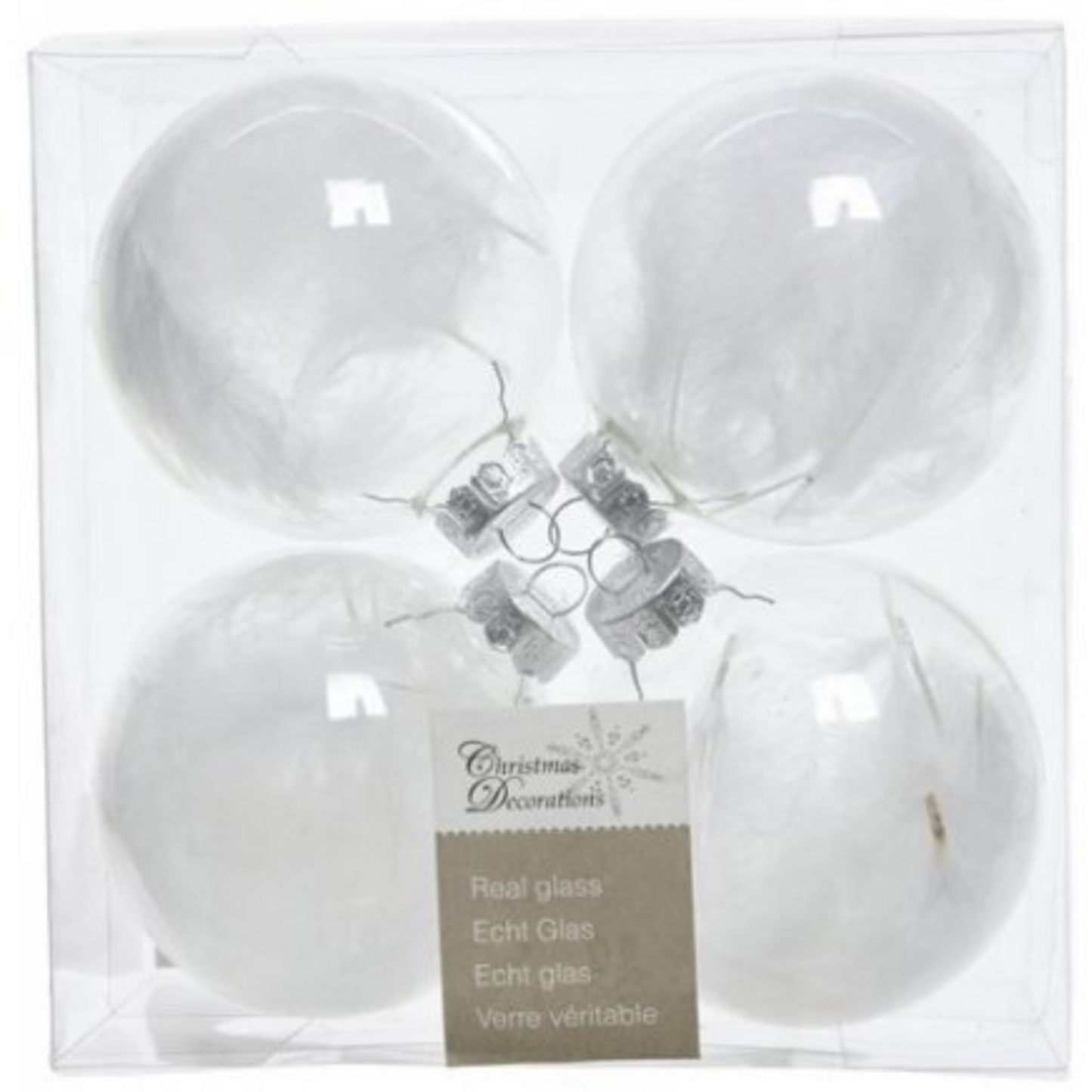 White Feather Glass Baubles 4 Set