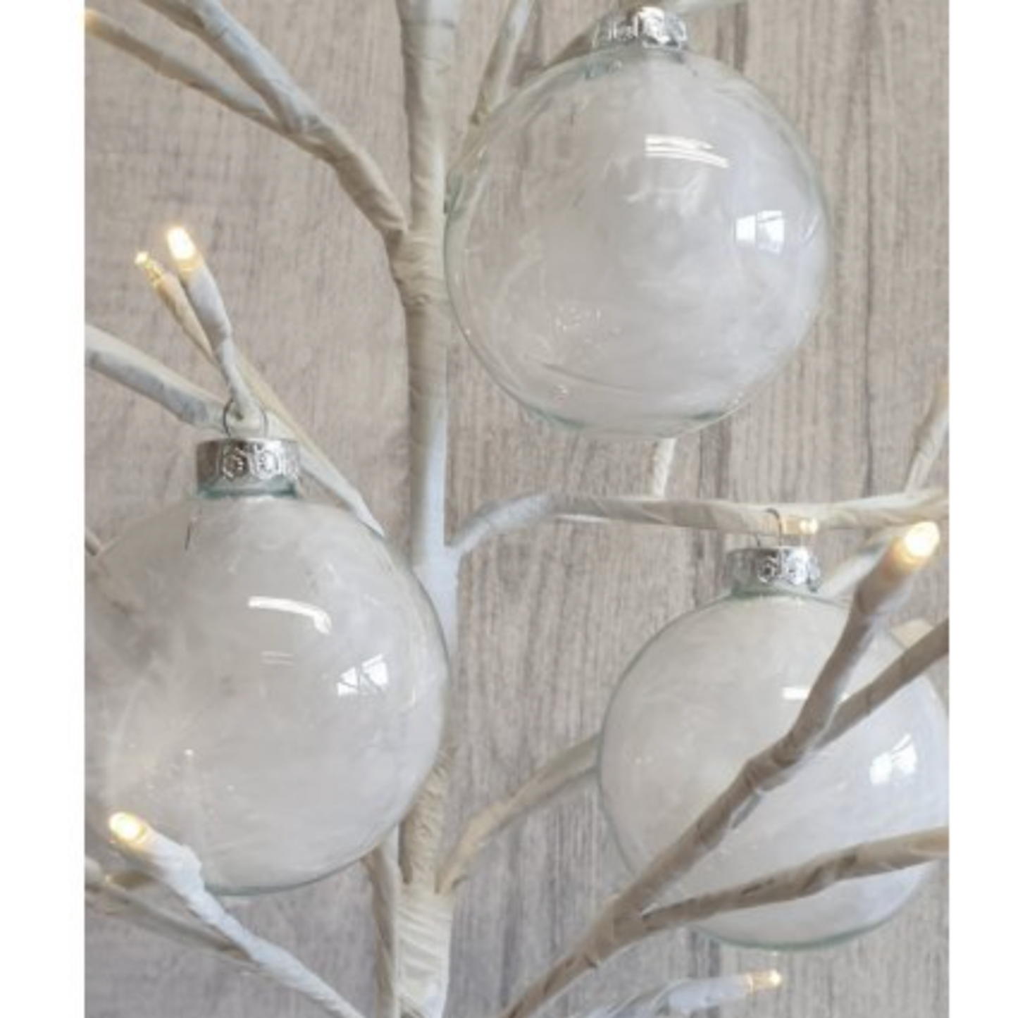 White Feather Glass Baubles 4 Set