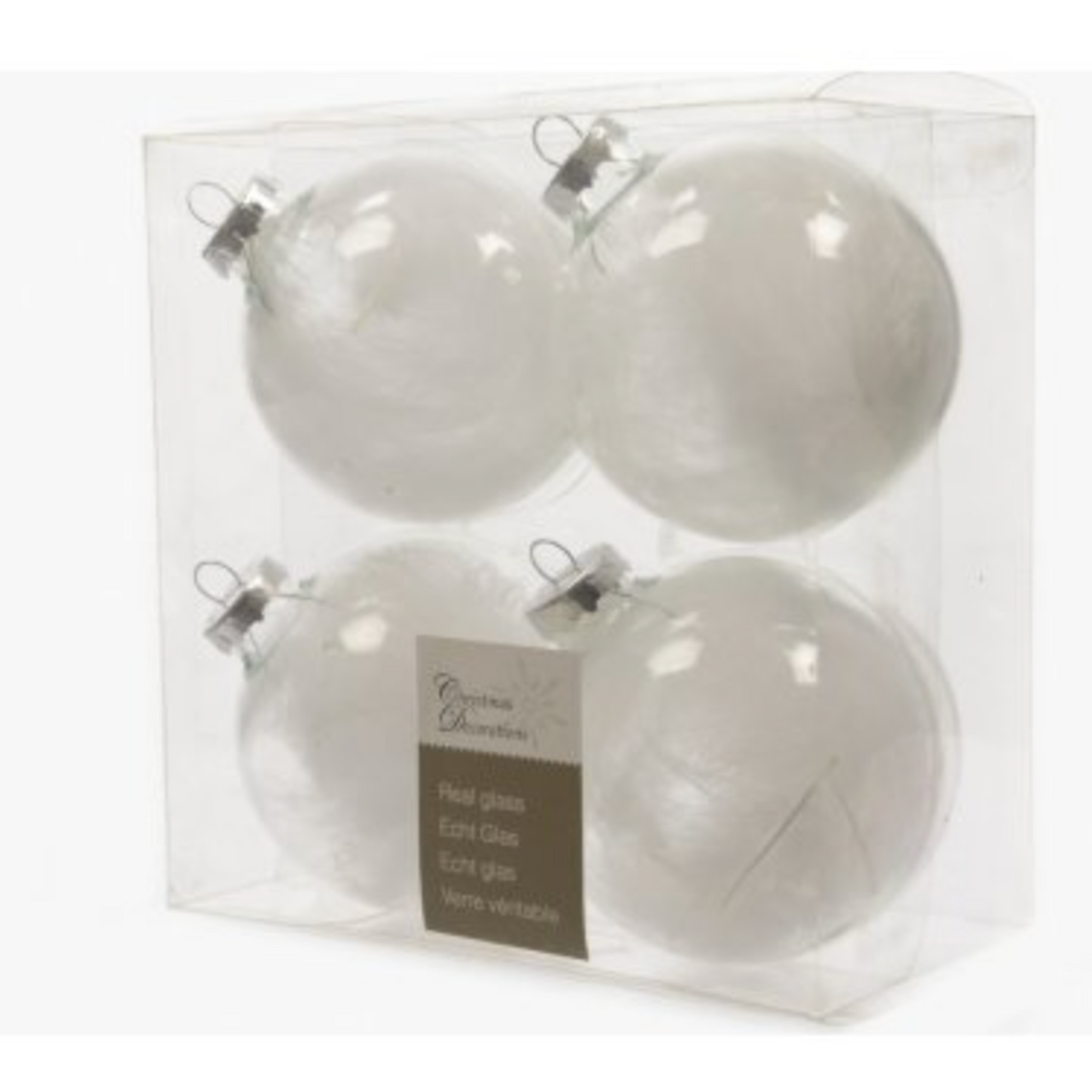 White Feather Glass Baubles 4 Set