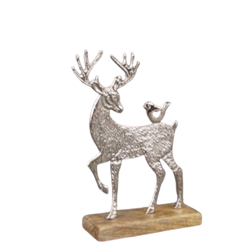 Metal Reindeer On Wooden Base