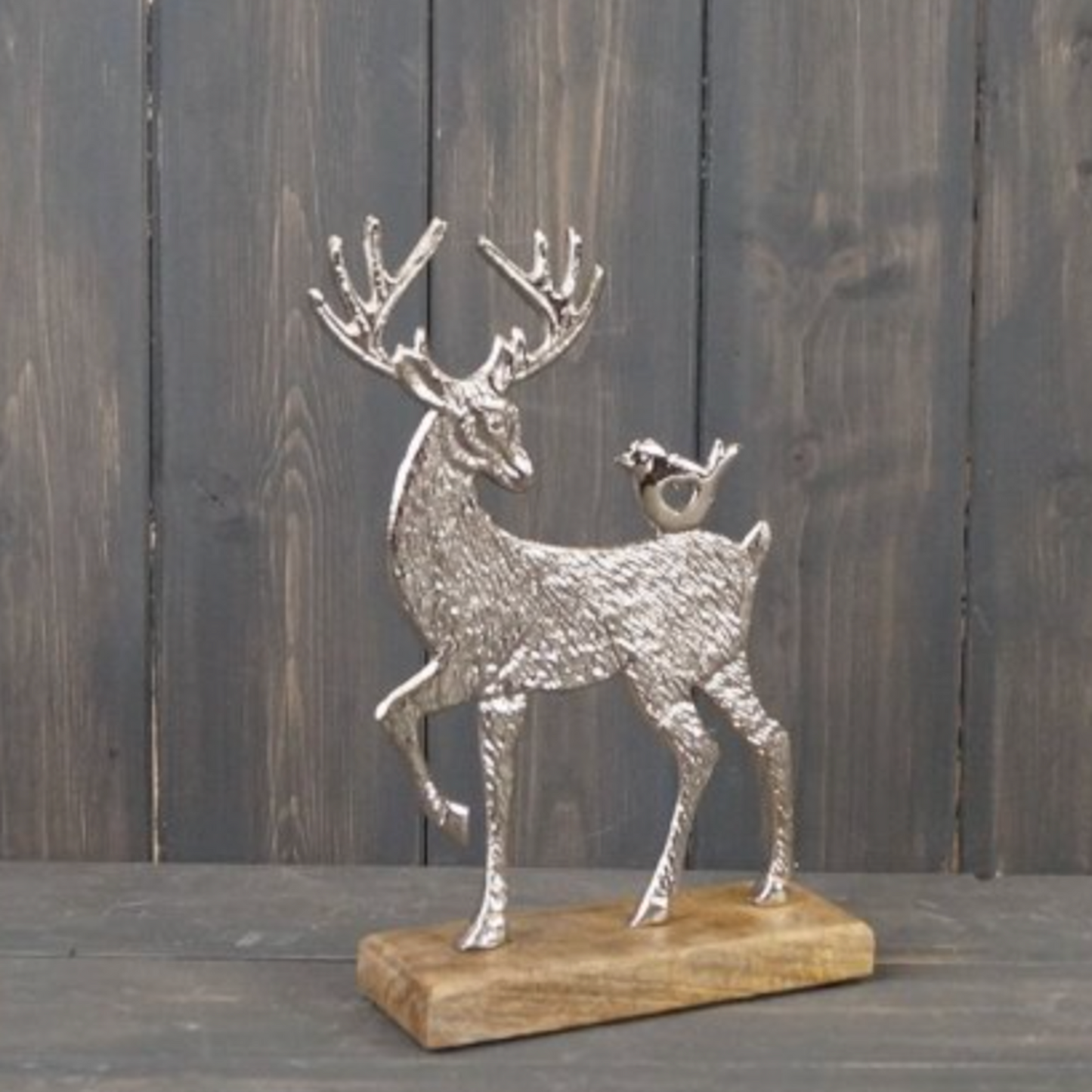 Metal Reindeer On Wooden Base