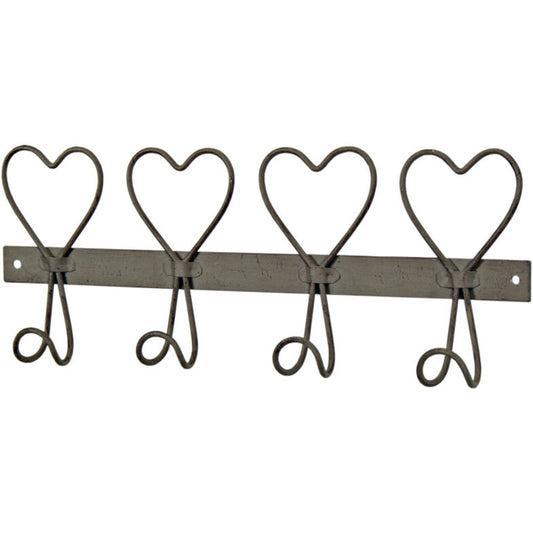 Vintage Distressed Heart 4 Hooks - Minky Grey