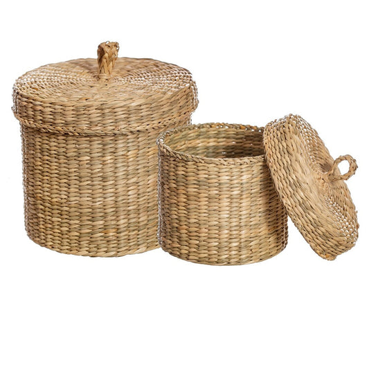 Seagrass Baskets With Lid - Set Of 2 - Natural Seagrass