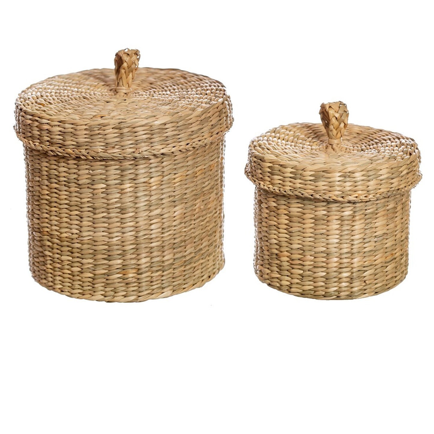 Seagrass Baskets With Lid - Set Of 2 - Natural Seagrass