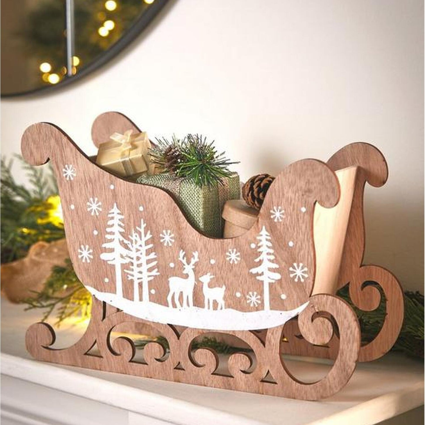 Decorative Wooden Deer Sleigh