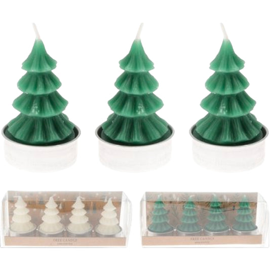 Tree Shaped Candles Set of 4 - Green/White