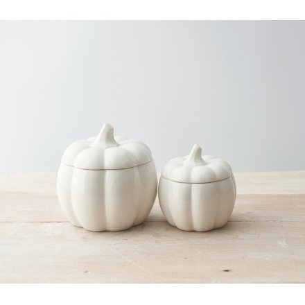 Pumpkin Shaped White Storage Pot Jar