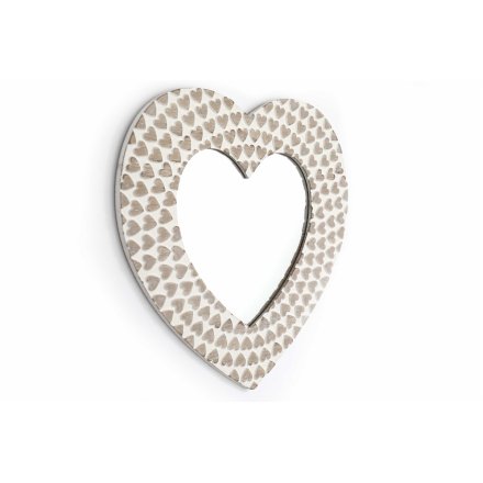 Wooden Heart Shaped Mirror - White & Natural Wood