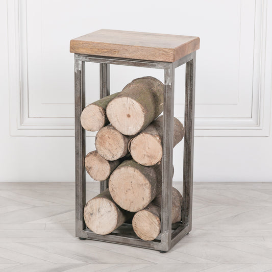 Iron Frame Log Sore Mango Wood Side Table