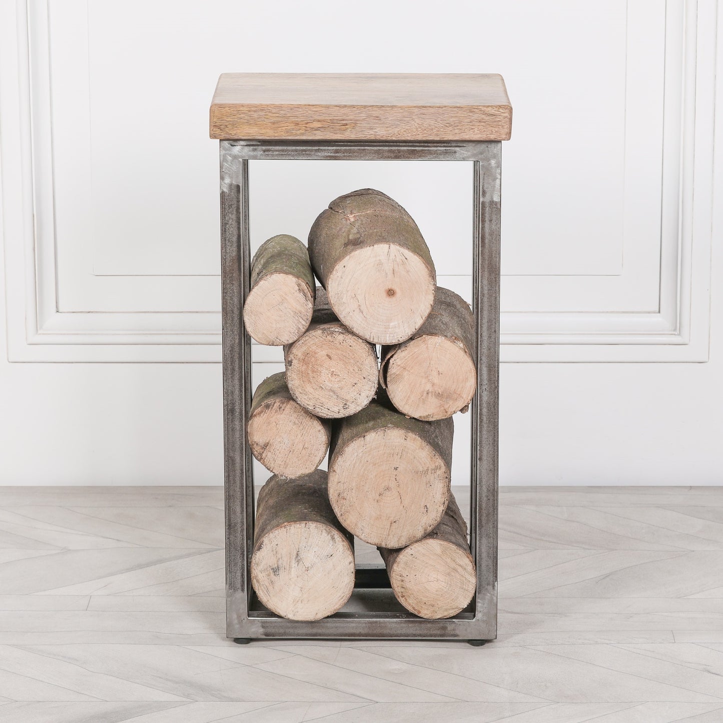 Iron Frame Log Sore Mango Wood Side Table