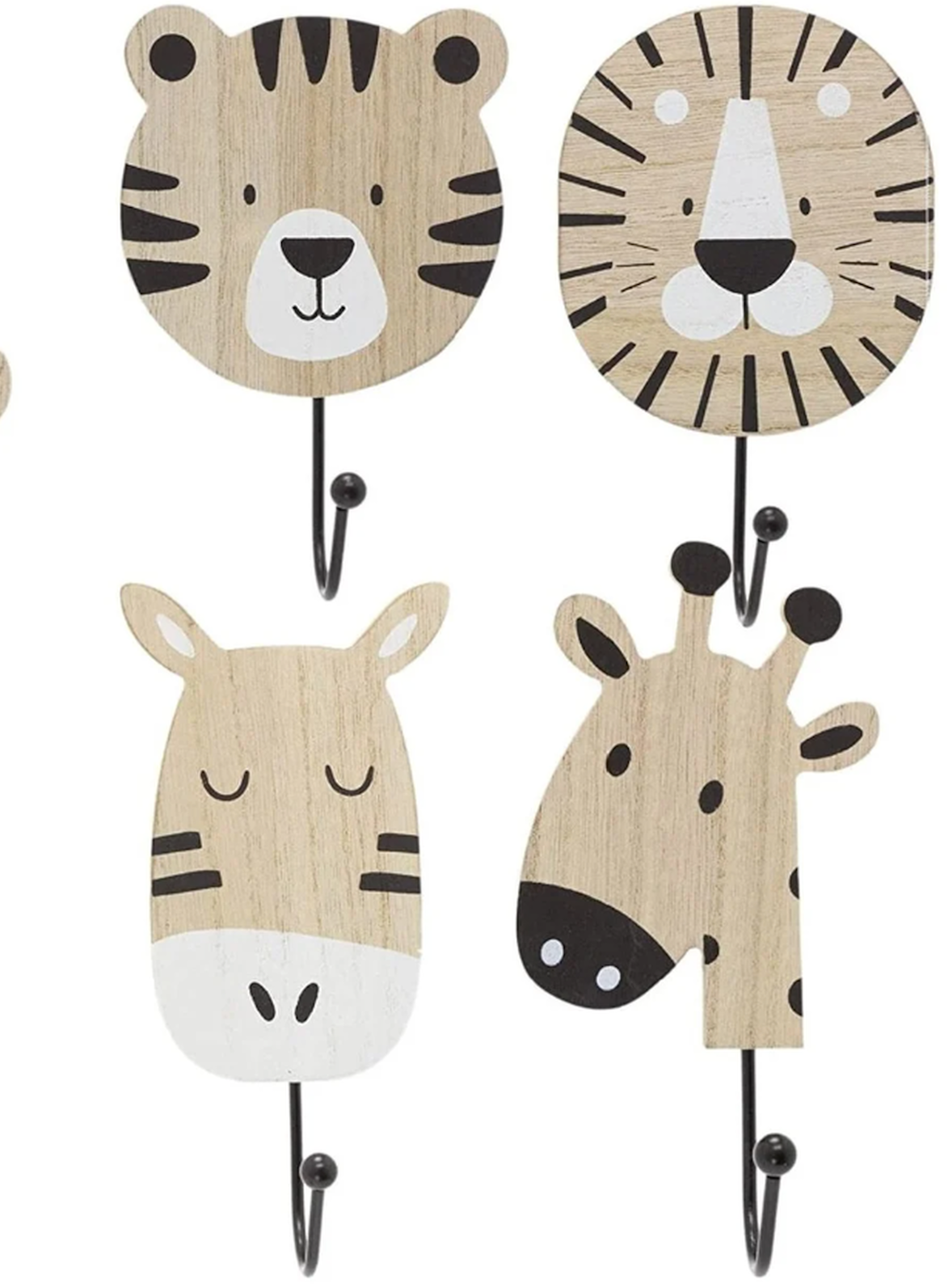 Set of 4 Children's Wall Hooks Safari Animal Designs