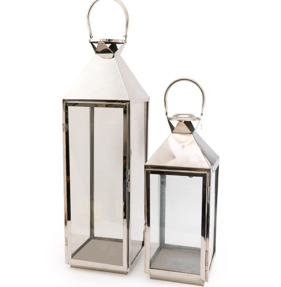 Set of 2 Lanterns in Chrome 70cm & 45cm