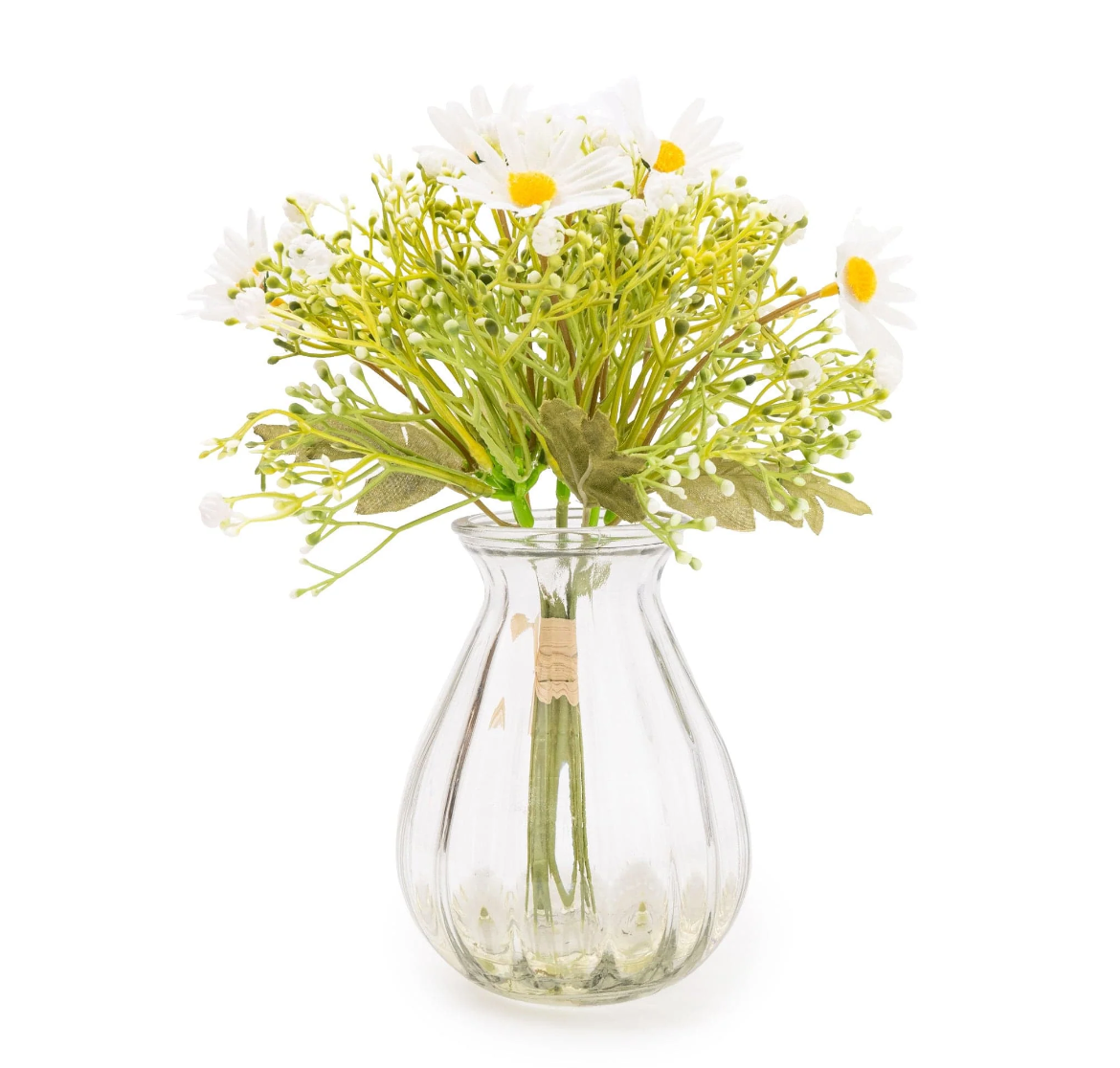 Daisy & Gypsophila Floral Arrangement in Clear Vase