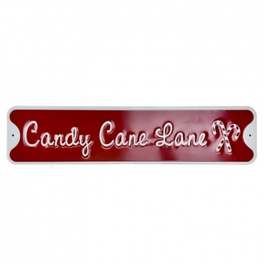 Red Christmas Large Candy Cane Lane Sign