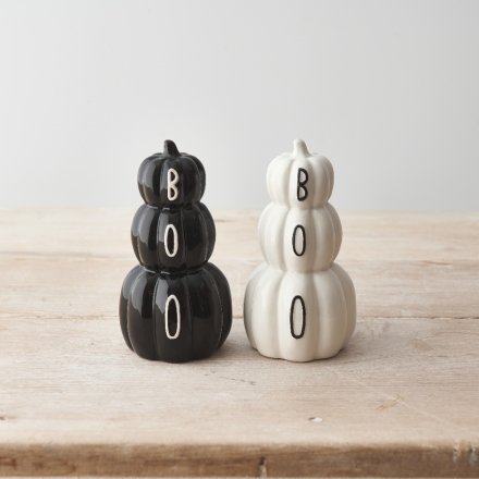 Ceramic Pumpkin Stack With Boo Slogan