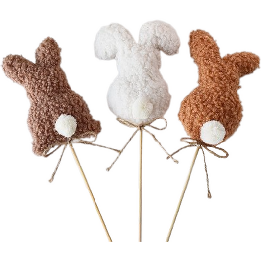 Teddy Bunny On Wooden Stick Set of 3