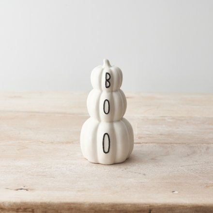 Ceramic Pumpkin Stack With Boo Slogan