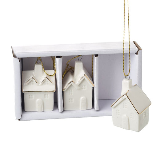 Set Of Three Hanging Porcelain Houses