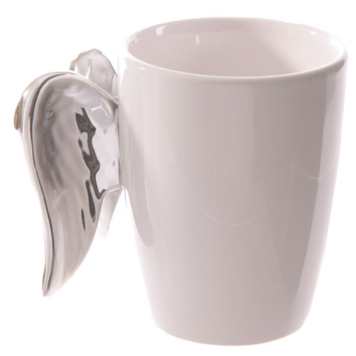 Silver Angel Wings Ceramic Shaped Handle Mug