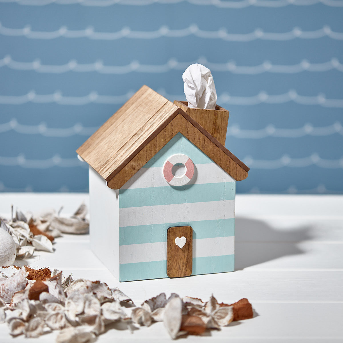 Wooden Beach Hut Tissue Paper Storage Box