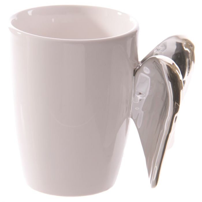 Silver Angel Wings Ceramic Shaped Handle Mug