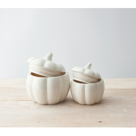 Pumpkin Shaped White Storage Pot Jar