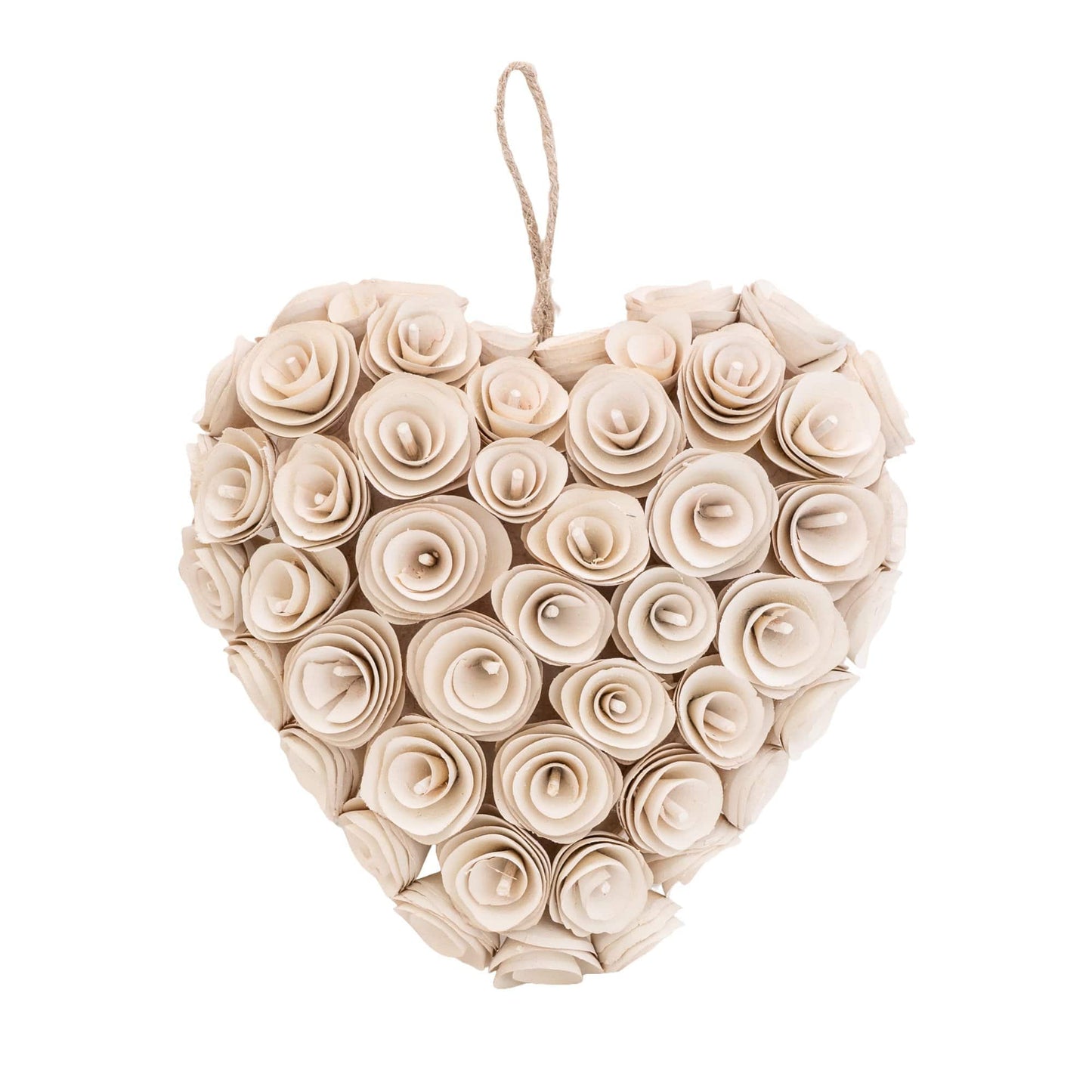 Hanging Heart with Cream Shaved Wood Roses in Craft