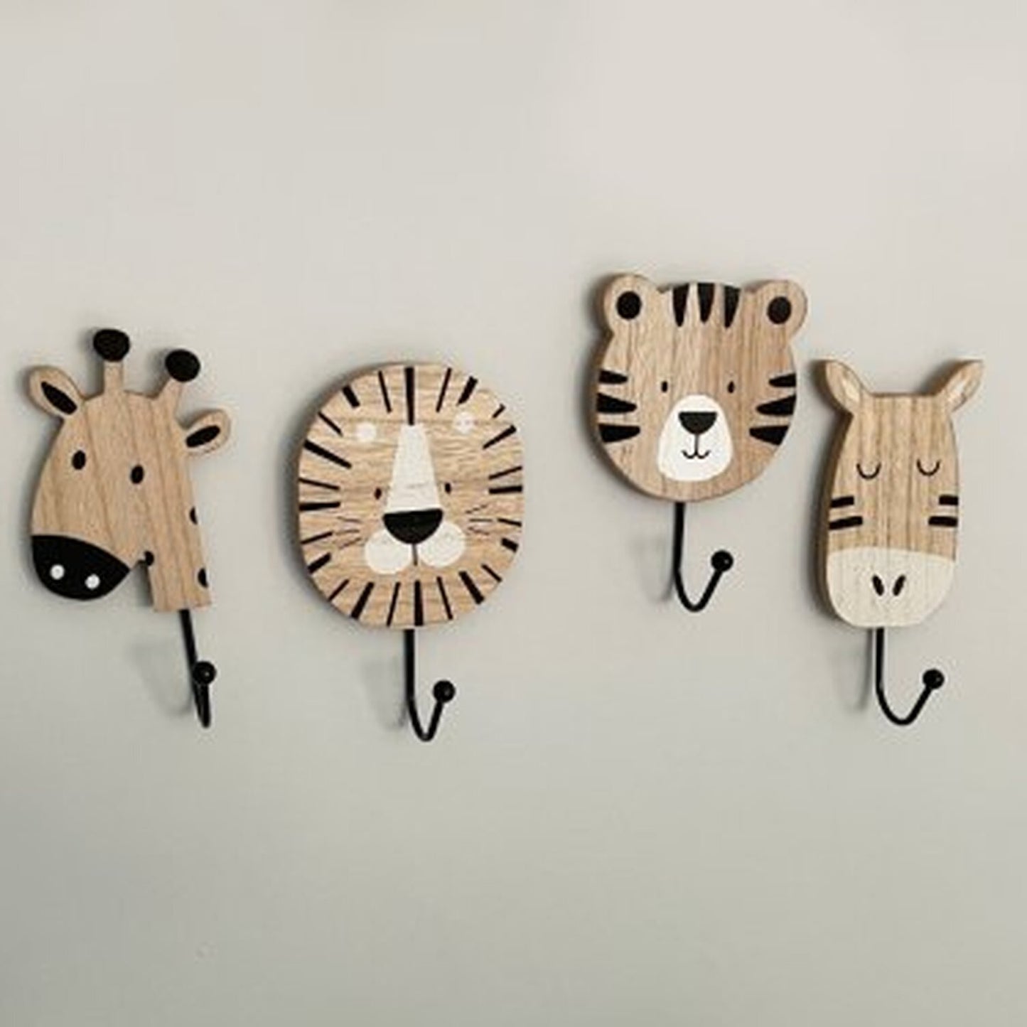 Set of 4 Children's Wall Hooks Safari Animal Designs