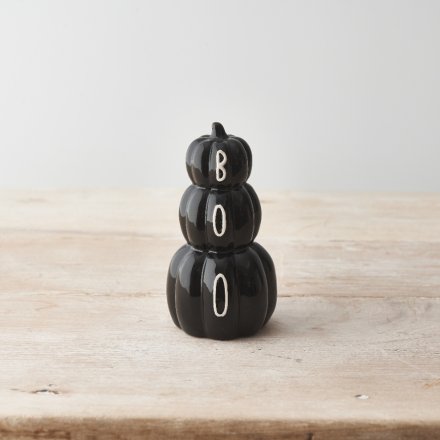 Ceramic Pumpkin Stack With Boo Slogan