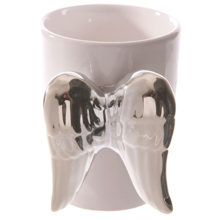 Silver Angel Wings Ceramic Shaped Handle Mug