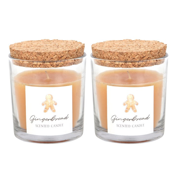 Set Of 2 Gingerbread Cork Lidded Candles