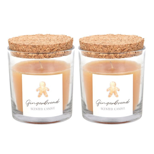 Set Of 2 Gingerbread Cork Lidded Candles