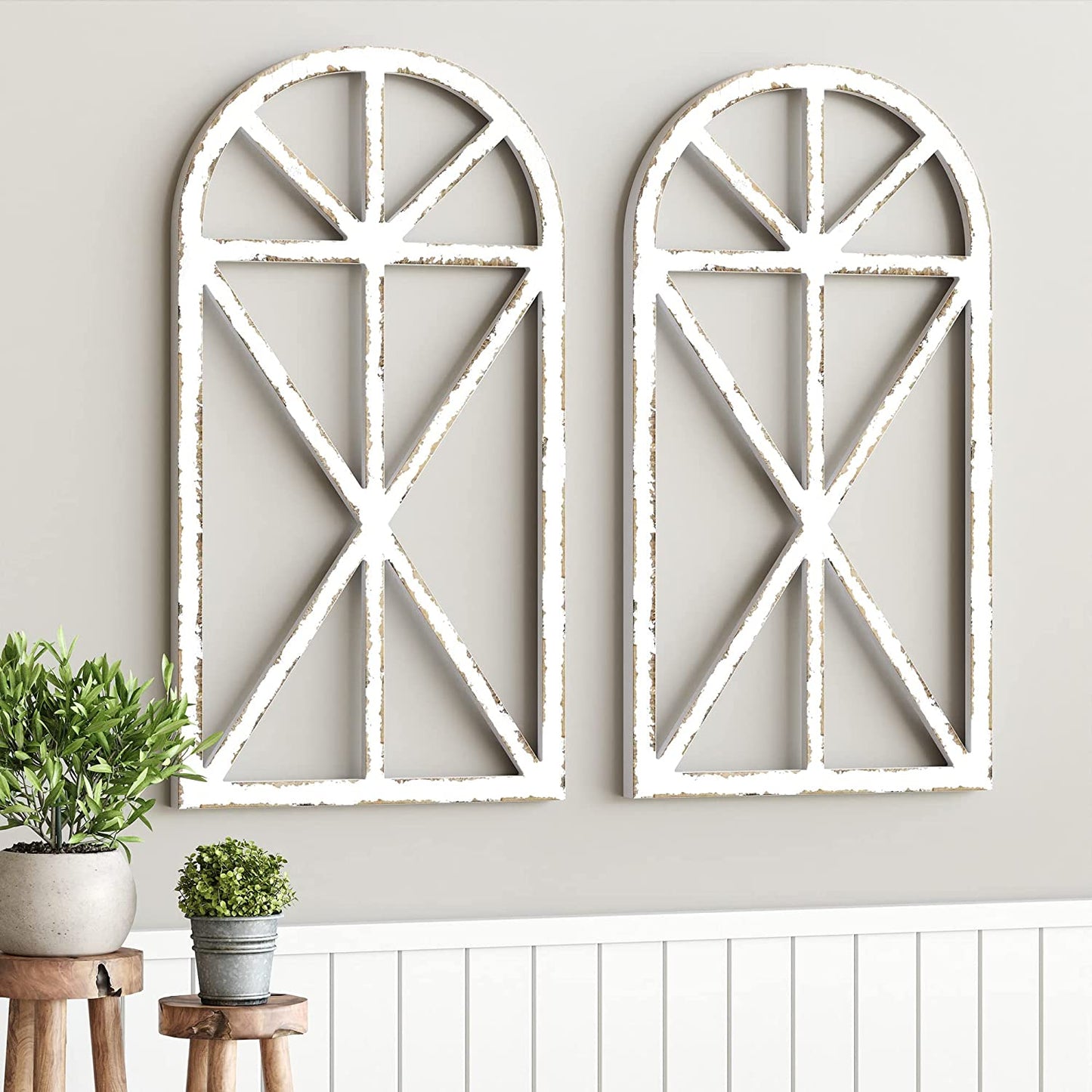 Rustic Wooden Window Arch Frame Wall Decor