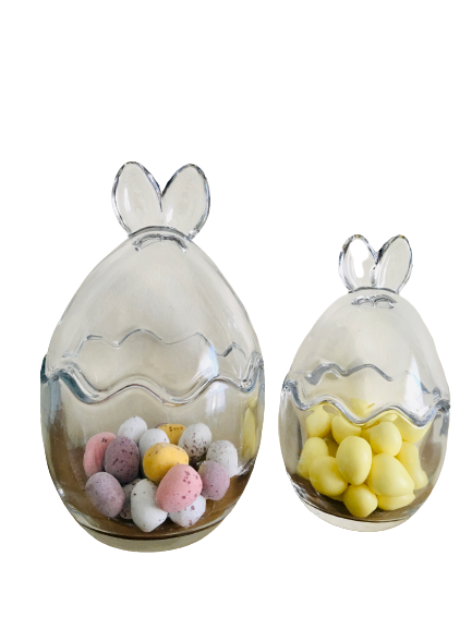 Set of 2 Bunny Ears Egg Shaped Storage jars