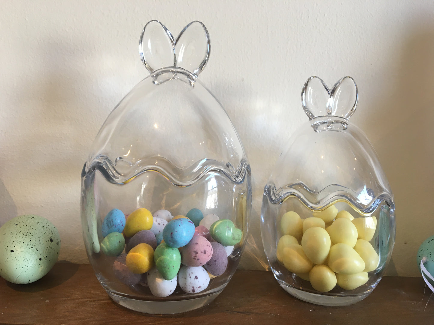 Set of 2 Bunny Ears Egg Shaped Storage jars