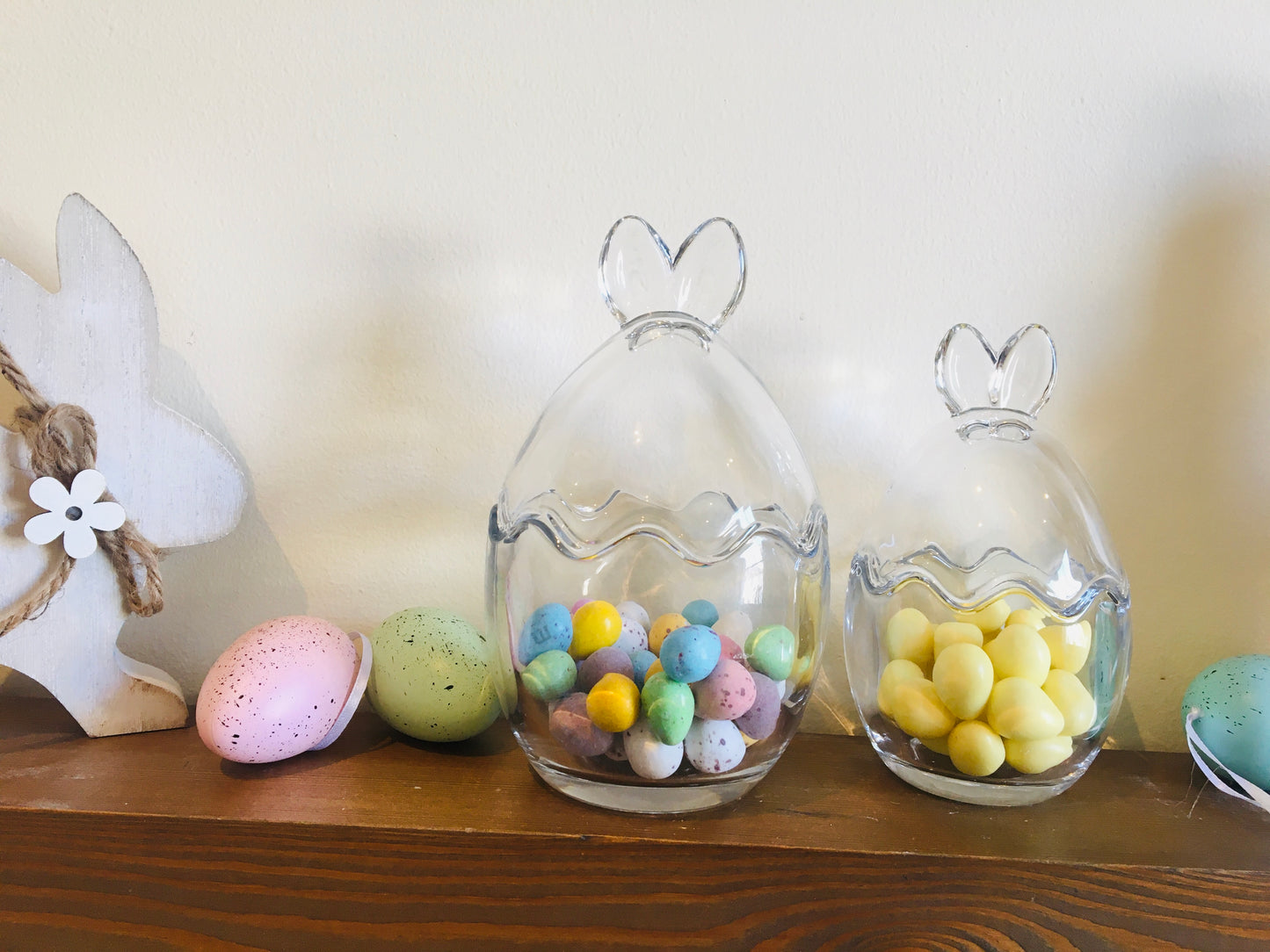 Set of 2 Bunny Ears Egg Shaped Storage jars