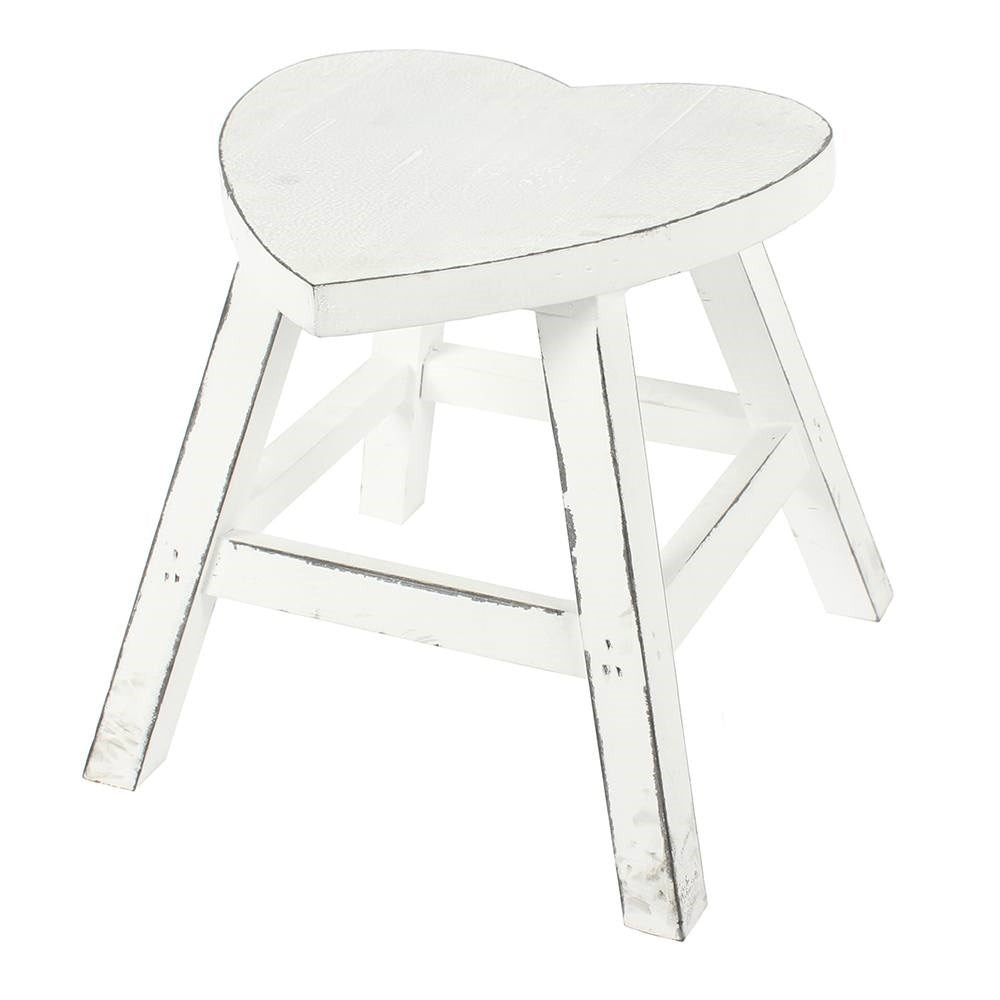 White Wooden Shabby Heart Stool