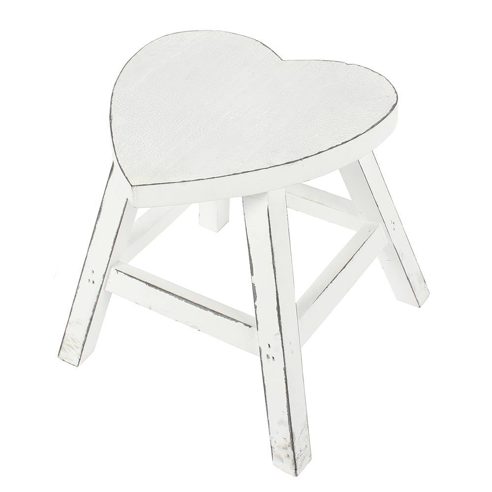 White Wooden Shabby Heart Stool