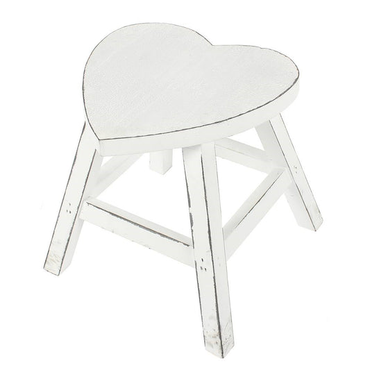 White Wooden Shabby Heart Stool