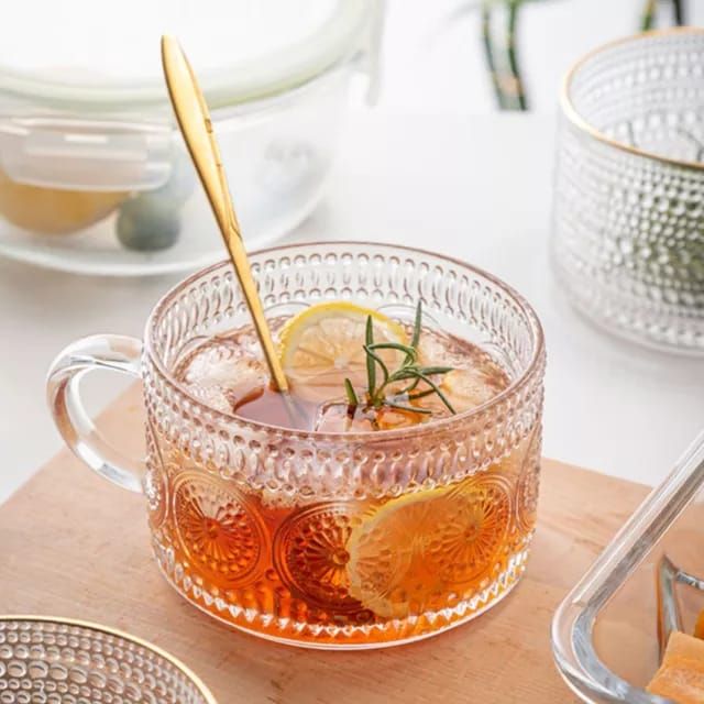 Embossed Glass Tea and Coffee Mug