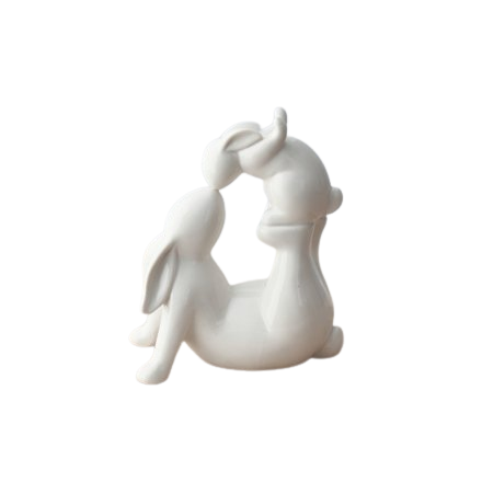 Ceramic White Sitting Kissing Bunny Spring Easter